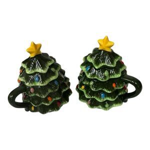 Set of 2 Mr. Christmas Nostalgic Tree Mugs with Lid 16 oz Dishwasher Safe